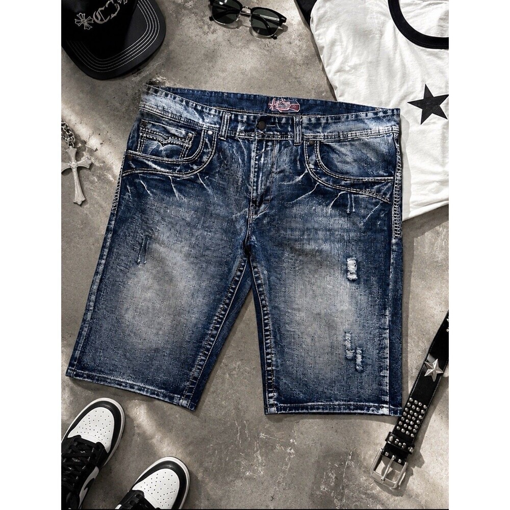 Monarchy Denim Shorts Mens 46 Y2K Streetwear Distressed Skater Jorts Baggy